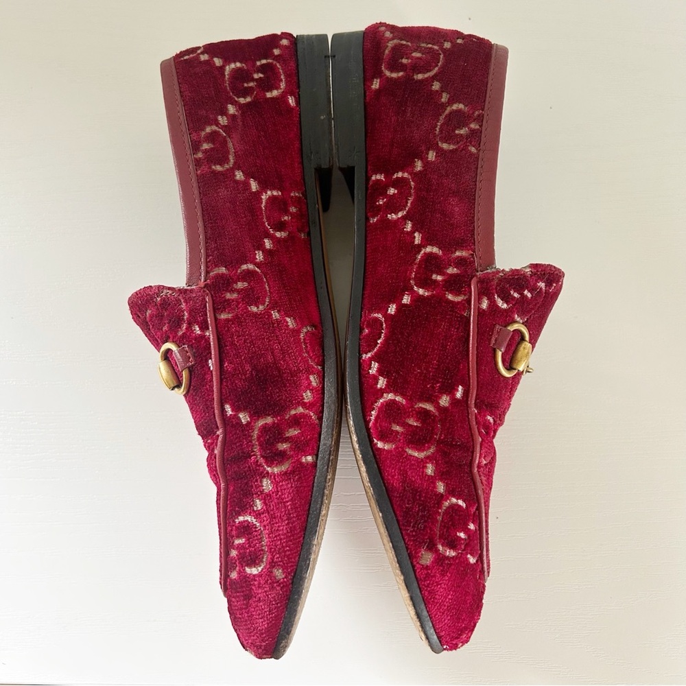 Gucci Jordaan Horsebit Loafers Red GG Velvet EU 36.5 US 6.5 - Picture 8 of 16